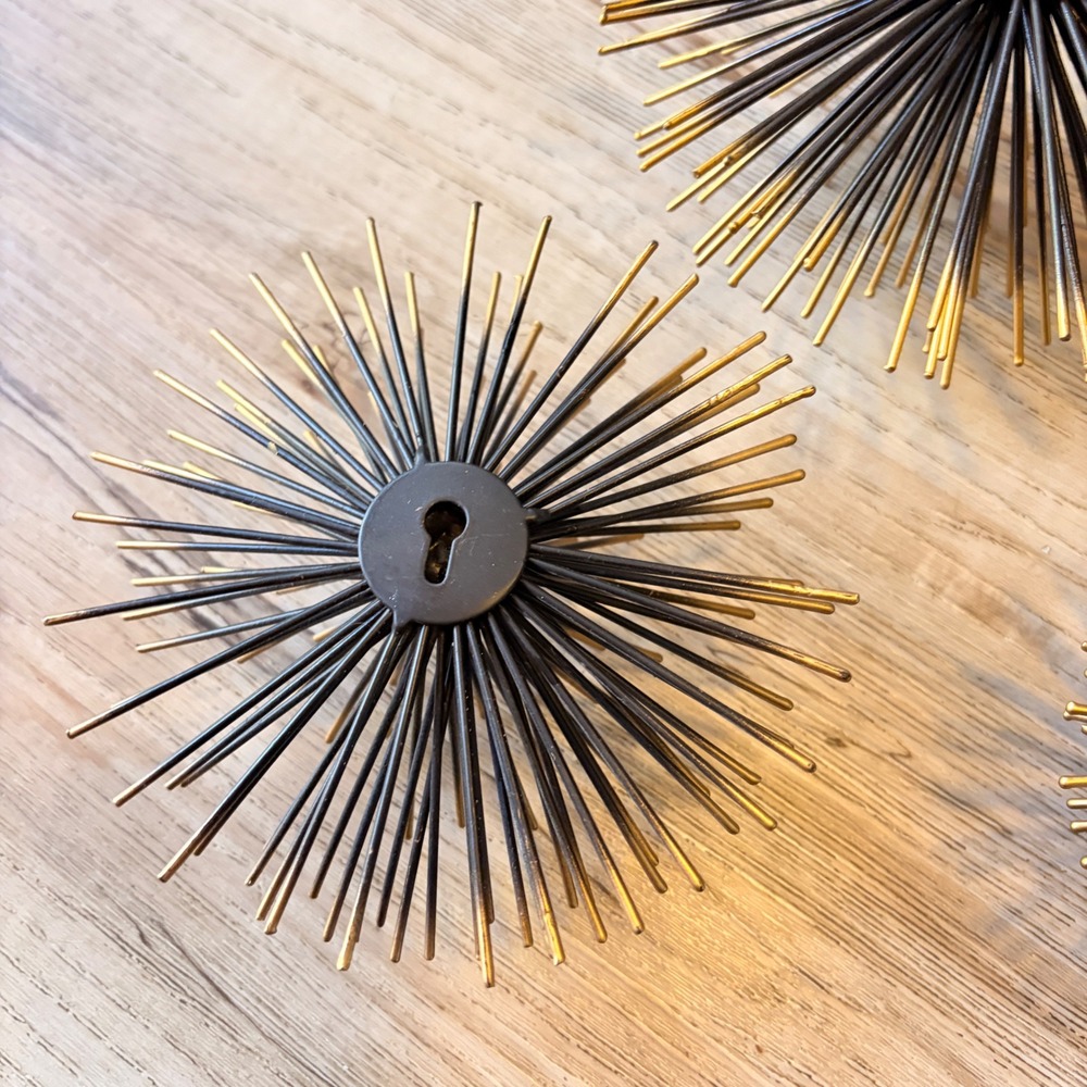 Atomic Starburst Metal Sea Urchins Wall Hangings MCM Decor Gold Black Set of 3 - Picture 8 of 16